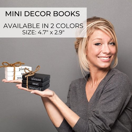 Farmhouse Bathroom Decor | Rustic Mini Wooden Books - Charming Accent for Guest Restroom - Black
