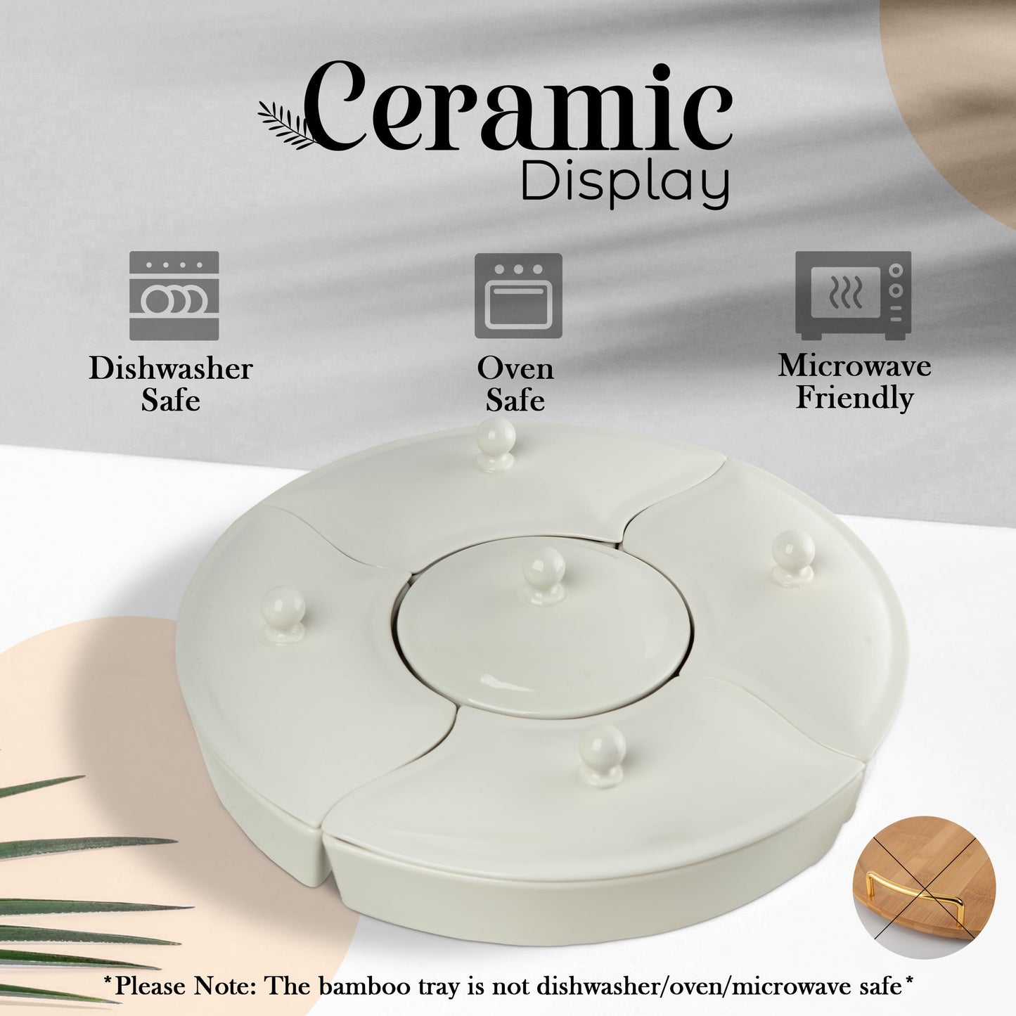 Chip and Dip Serving Set, 13.5" Serving Platters and Trays, Appetizer Serving Tray, Divided Serving Tray, Party Serving Relish Trays and Platters, Lazy Susan Taco Bar, Lazy Susan Serving Platter