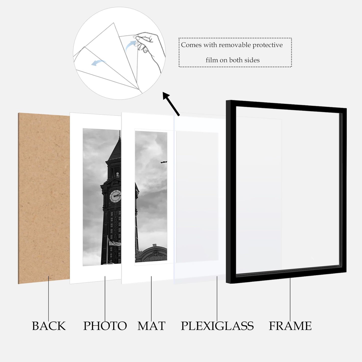 Wiscet 18x24 Picture Frame Set of 3, Display Pictures 16x20 with Mat or 18 x 24 Poster Frame Without Mat, Wall Gallery Photo Frames, Black