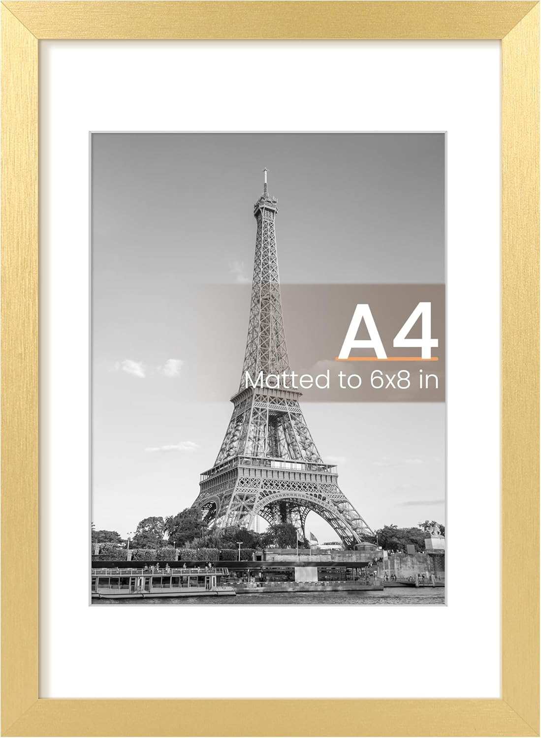 Upsimples A4 Picture Frame - Elegant Gold Wall Hanging Frame for 6x8 Photos or 8.3x11.7 Without Mat, 1 Pack
