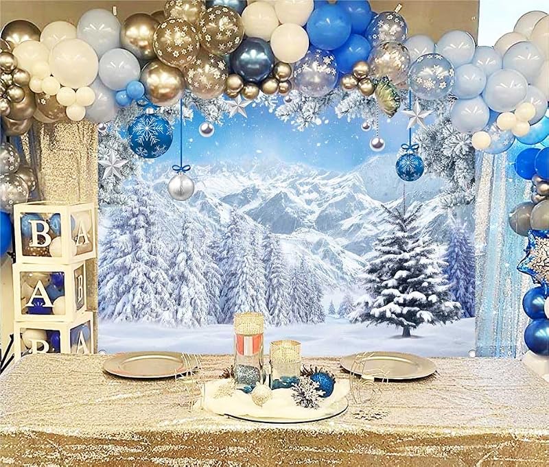 Winter Snow Forest Backdrop 10x8ft – Alps Mountain Scene Vinyl Banner, 120x96 in (BINQOO)
