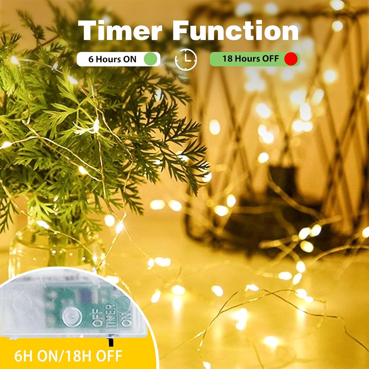 Skiennix Fairy Lights - 50 LED Waterproof String Lights with Timer | 16FT Warm White Indoor/Outdoor Decor