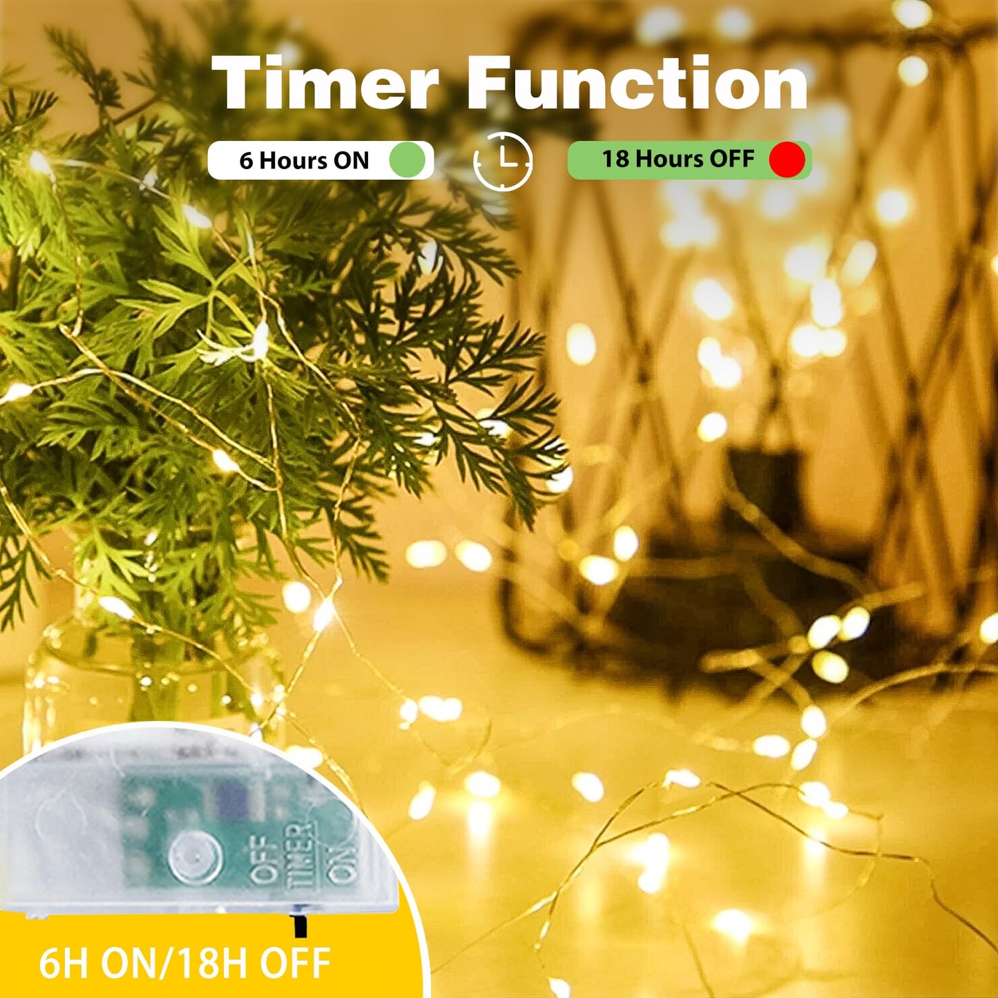 2-Pack Fairy Lights Battery Operated with Timer, Waterproof 16FT 50 LED String Lights Indoor Outdoor, Cuttable Starry Fairy Lights for Christmas Home Bedroom Wedding DIY Centerpiece Decor (Warm White)
