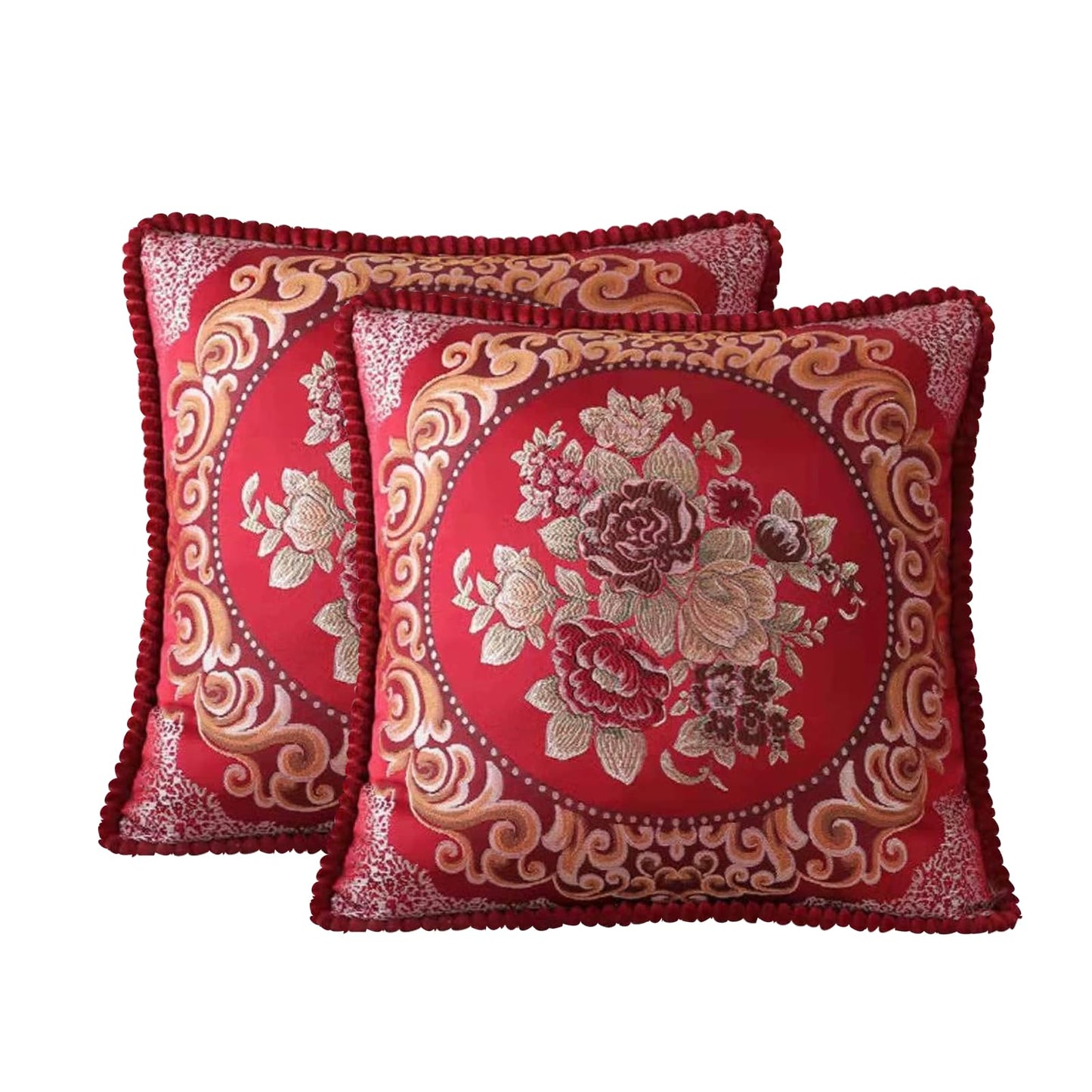 SZHELEJIAM Throw Pillow Covers 18x18 Set of 2, Jacquard Retro Embroidered Cushion Covers for Sofa Living Room, Red Decorative Pillow Cases Red