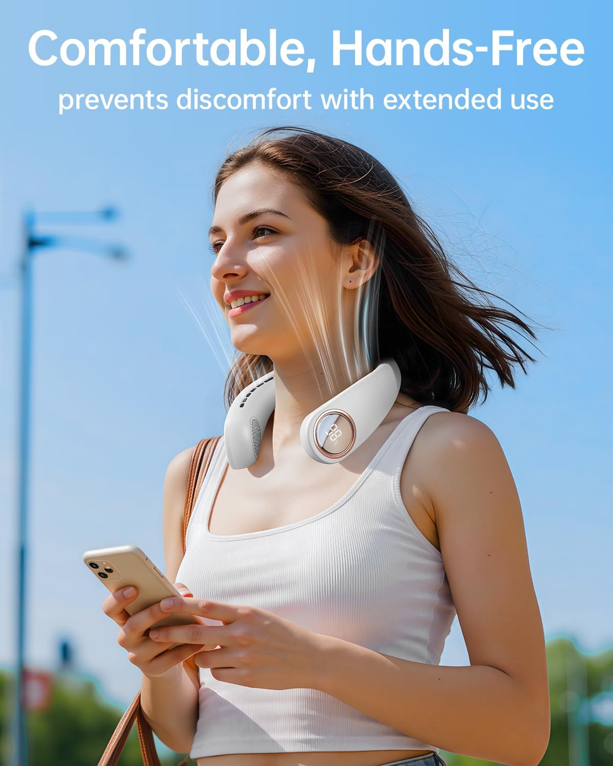Skiennix Bladeless Neck Fan - Portable 5000mAh USB Rechargeable Cooling Device | 4 Speed LED Display (White)