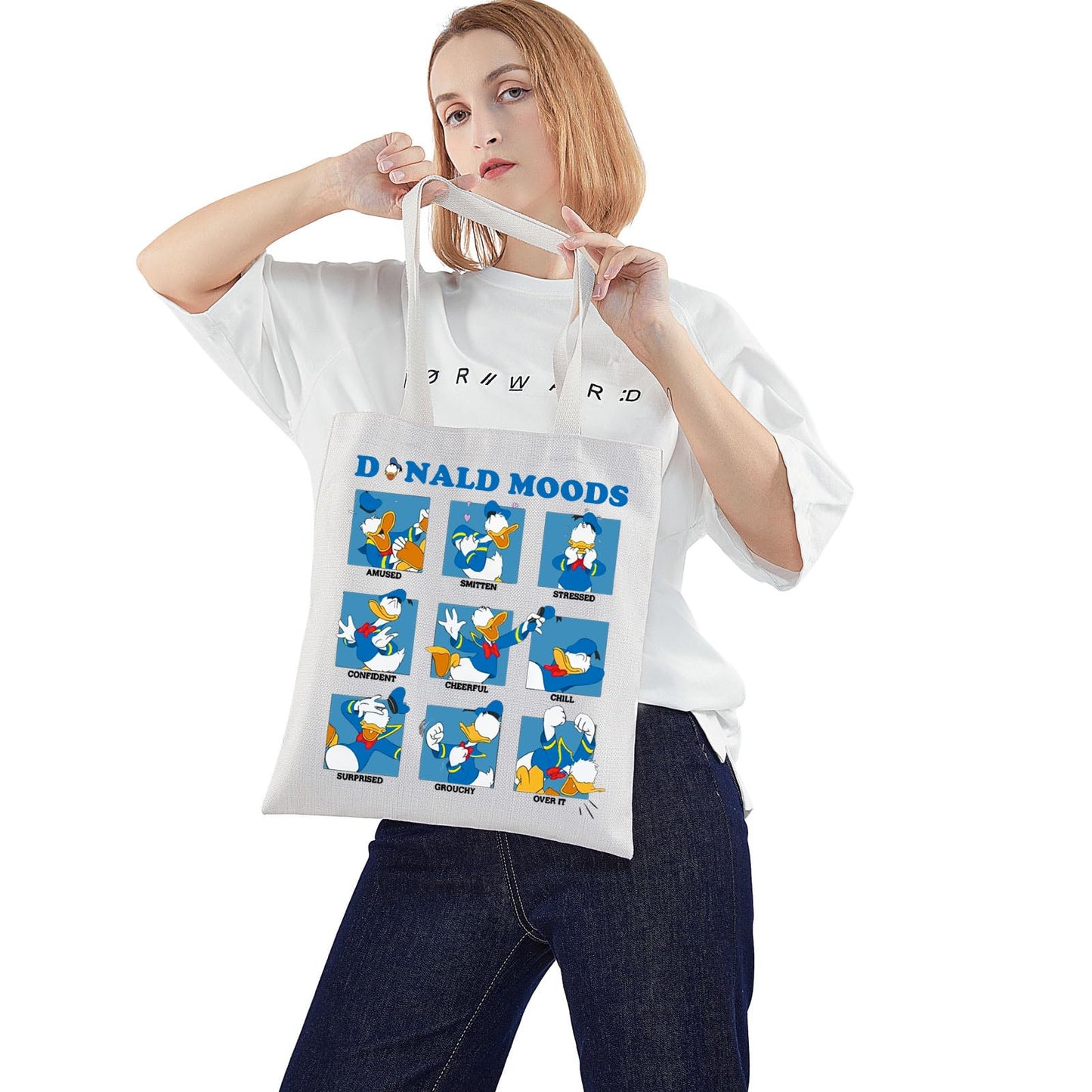 WZMPA Funny Donald Tote Bag Duck Lover Gift Donald Moods Reusable Grocery Bag Donald Merchandise (Duck Moods -T)