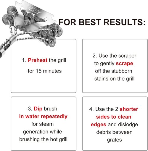 GRILLART Grill Brush - Bristle-Free BBQ Cleaner for Safe Grilling - 18" Stainless Steel Tool