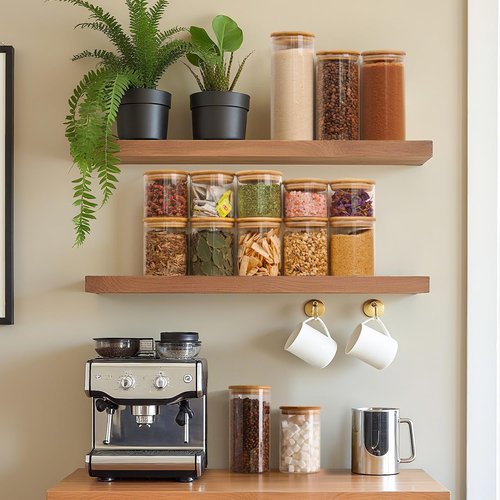ComSaf Glass Food Storage Jars Set of 6 - Clear Containers with Lids for Pantry Organization & Spices