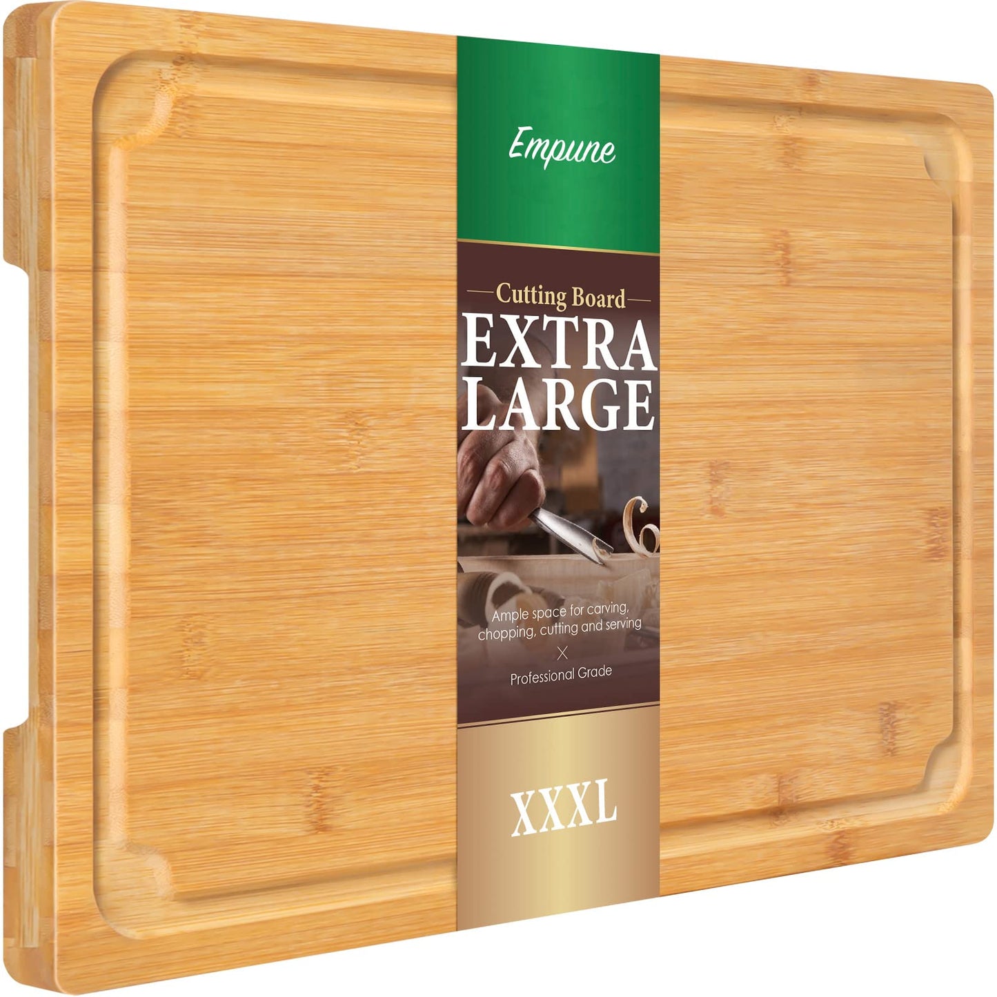 3XLarge Cutting Board, 24" Bamboo Cutting Boards for Kitchen with Juice Groove and Handles Kitchen Chopping Board for Meat Cheese board Heavy Duty Serving Tray, 3XL, Empune