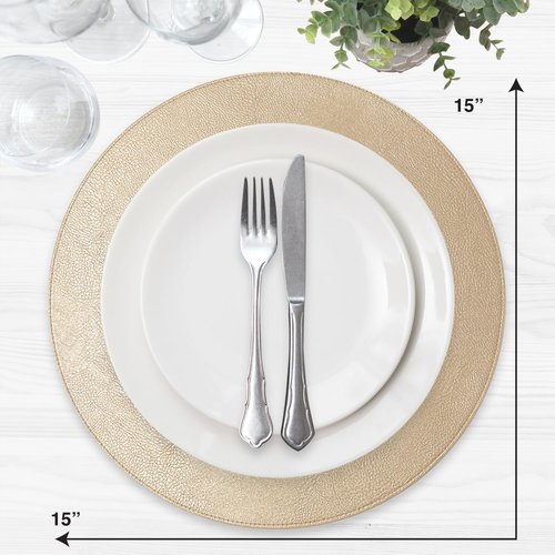 Homewear Placemats Set of 6 – Round 15” Faux Leather Table Mats for Dining, Heat Resistant & Non-Slip Washable Table, Indoor, Outdoor, Dining Table Set for 6, Modern Kitchen & Holiday Use, Champagne