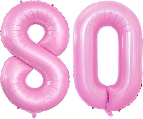 GOER 80th Birthday Balloons - 42 Inch Jumbo Foil Helium Decorations in Light Pink
