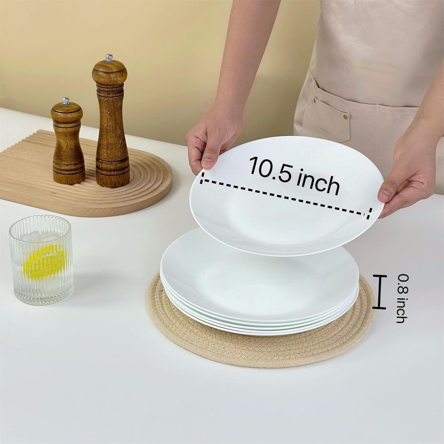 Skiennix 6-Piece White Dinner Plates Set - Lightweight, Chip Resistant, Microwave & Dishwasher Safe | 8.5" Round Design