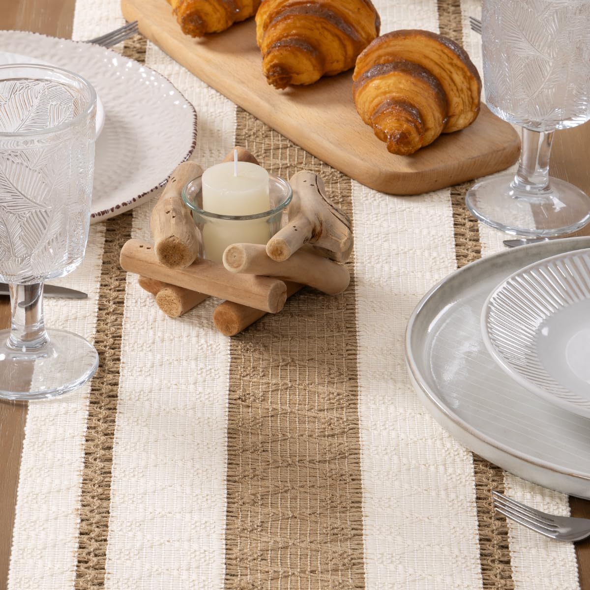 MLMW Boho Table Runner 48 inches Small Coffee Table Runner Rustic Burlap Macrame Jute Woven Table Decor Short Dresser Runners for Bedroom Living Room Home Decor