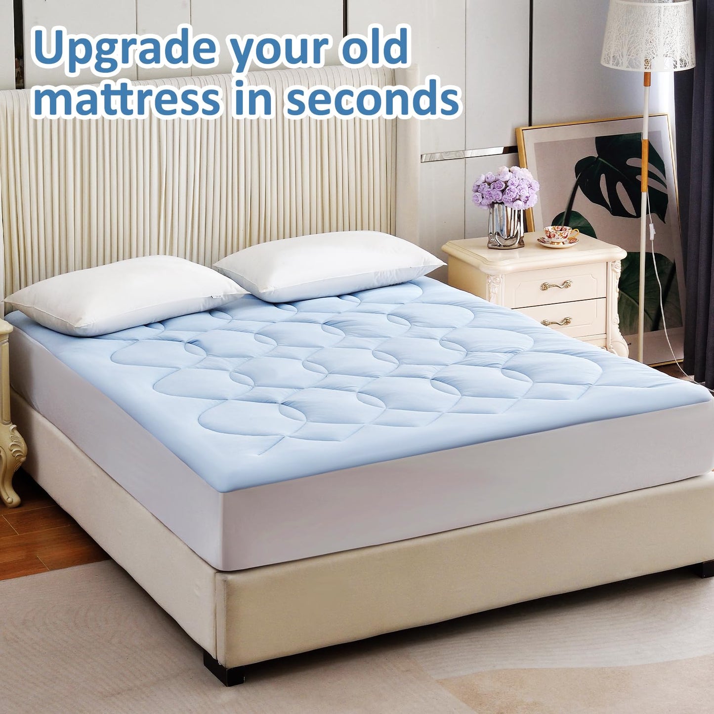 Friendriver King Size Cooling Mattress Pad Waterproof Mattress Topper for Hot Sleepers - Soft Breathable Mattress Cover with 8"-21" Deep Pocket (78×80",Blue)