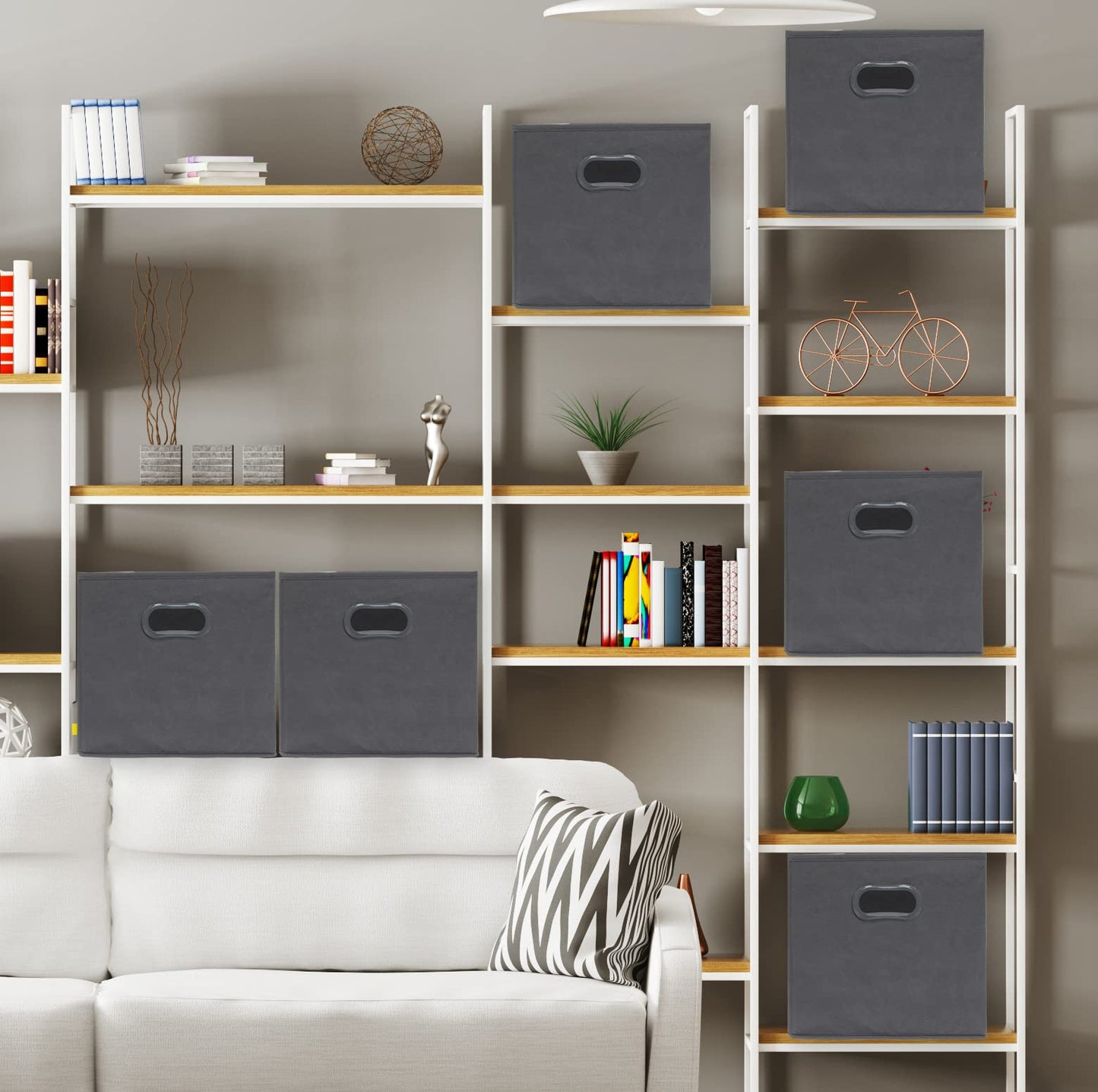 Simple Houseware Foldable Cube Storage Bins with Handles, 11-Inch, Dark Gray, 6-Pack, Fabric Cubes Organizer for Closet or Shelves