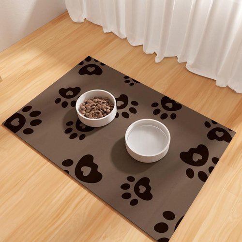 BLESWIN Pet Feeding Mat - Waterproof & Non-Slip Dog Bowl Mat | 12"x20" Brown for Messy Drinkers