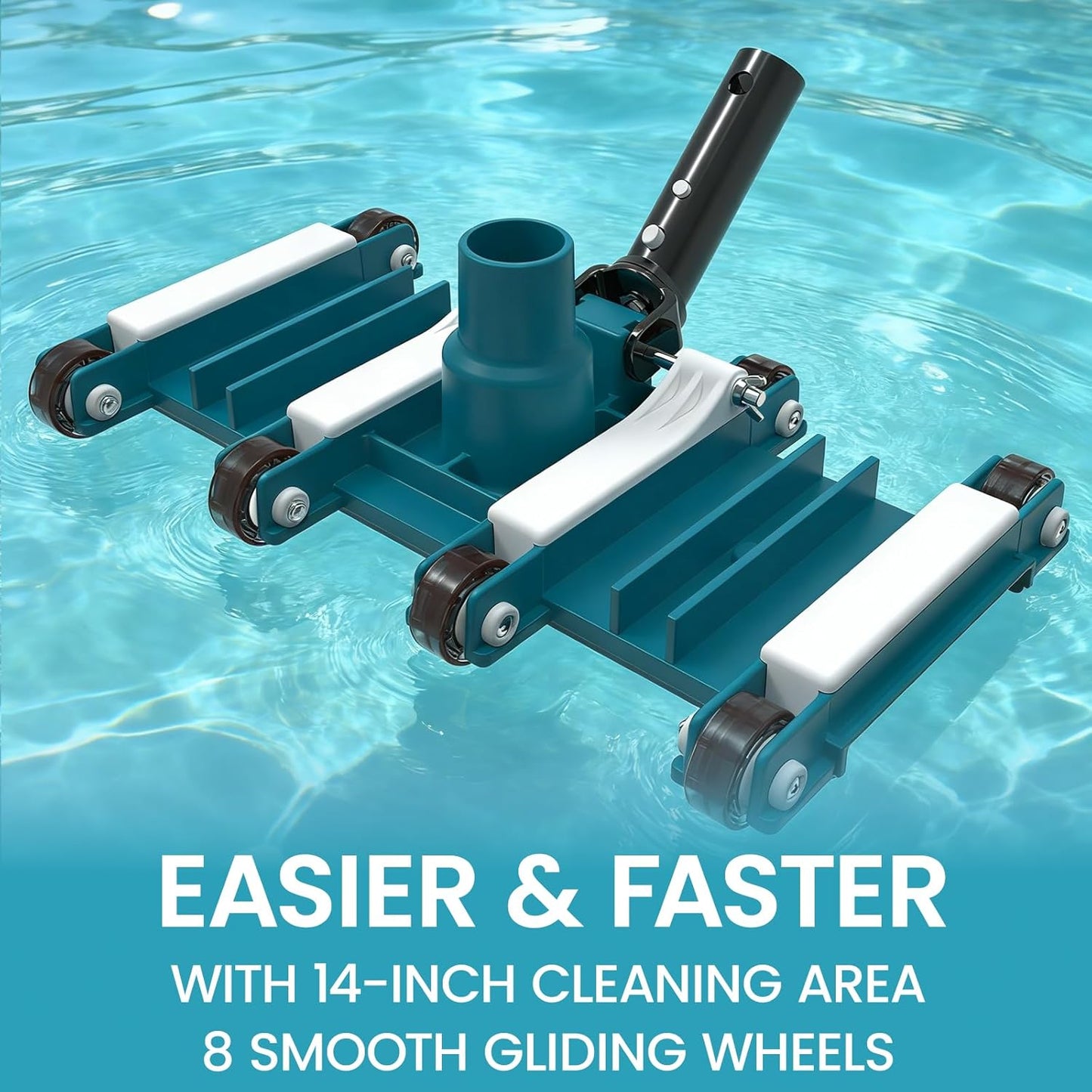 POOLWHALE 14" Flexible Pool Vacuum Head - Swivel Handle for Easy Debris Removal in Inground & Above Ground Pools