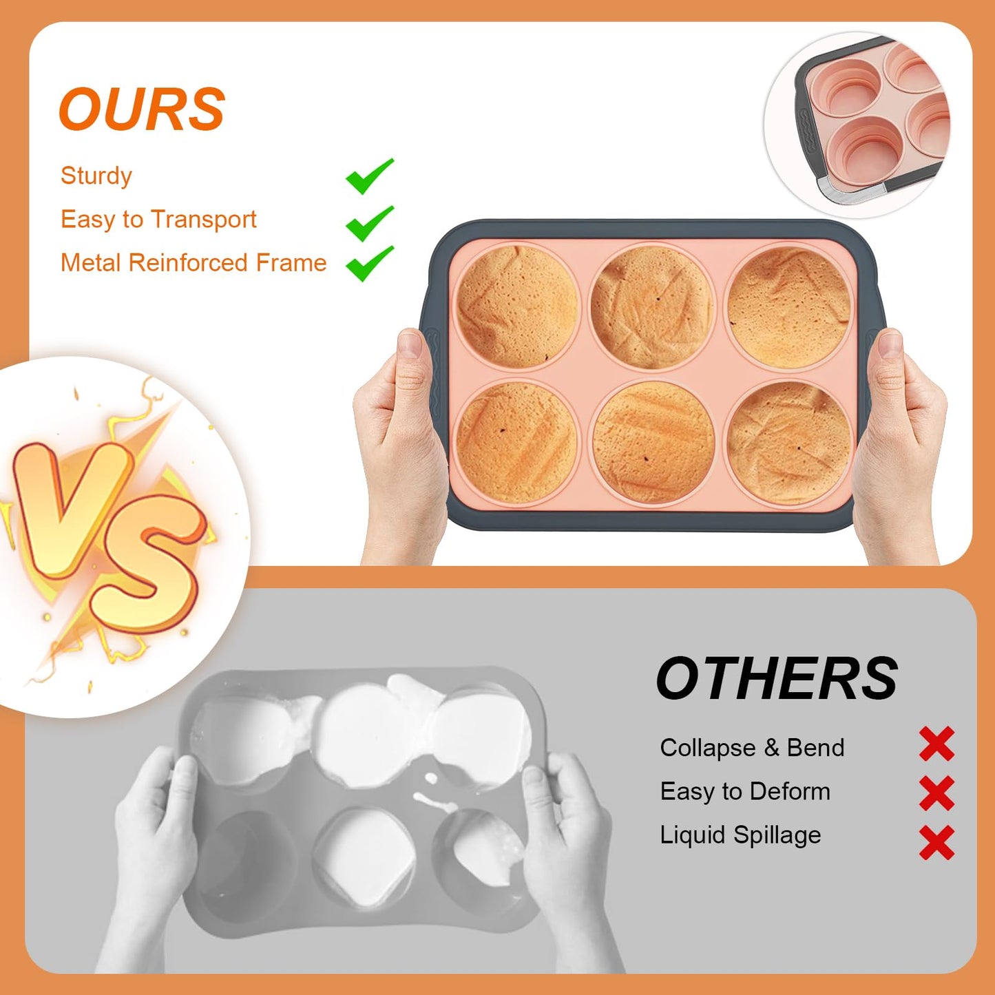 YiYeraio Silicone Muffin Pans for Baking with Metal Frame, 6 Cup Silicone Muffin Pan, Nonstick Cupcake Pan, BPA Free Muffin Tins Easy to Pop Cupcake Baking Pan Molds for Oven Dishwasher Safe