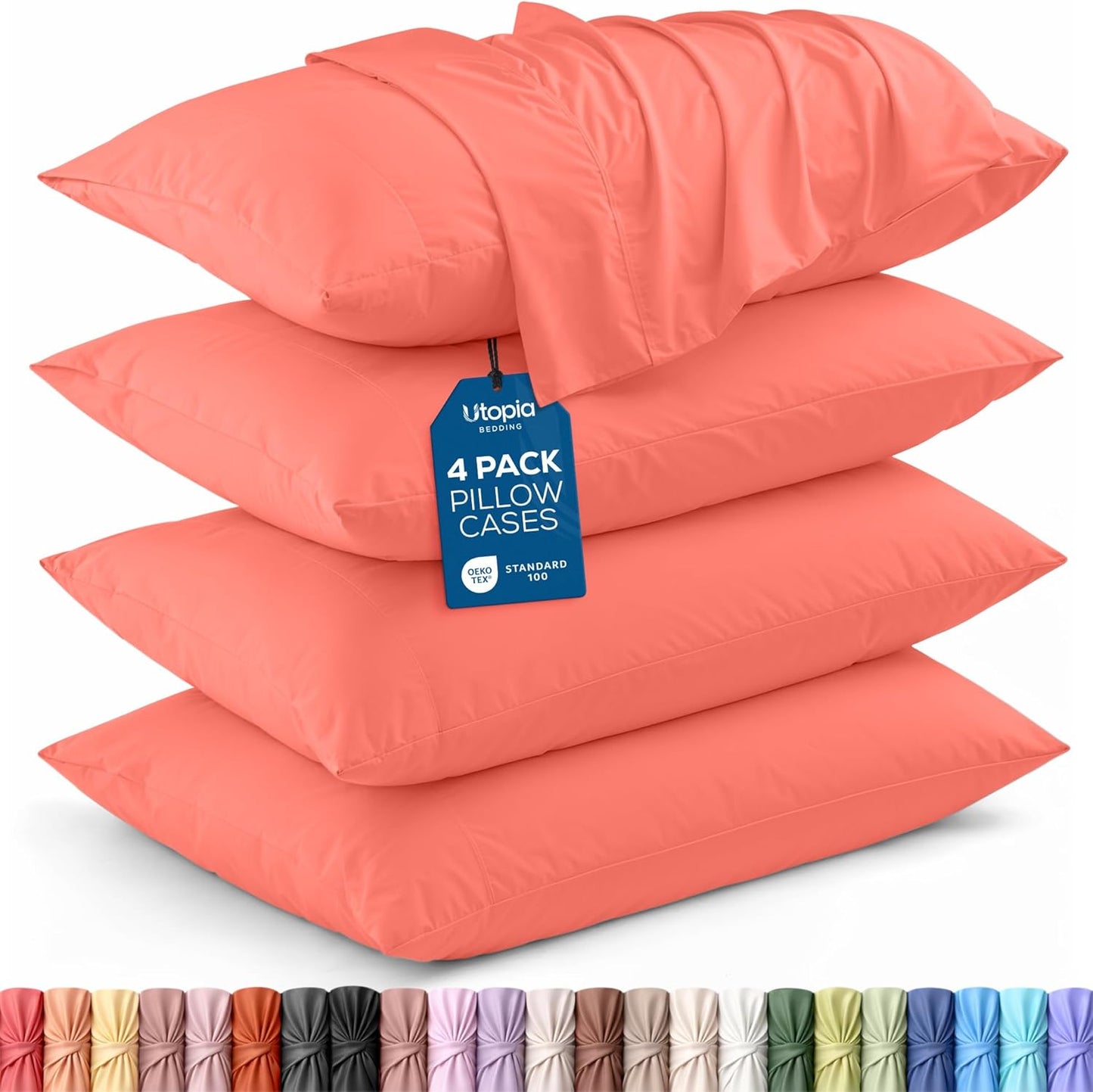 Utopia Bedding Queen Pillow Cases - Soft Brushed Microfiber - 4 Pack, Coral Color, 20 x 30 Inches