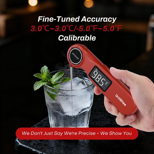 Instant Read Meat Thermometer, GrillBliss USB-C Rechargeable Digital Food Thermometer with 0.5s Fast Read & ±0.5℉ Accuracy, VA LCD Display, Cooking Thermometer for BBQ, Grill, Candy, Brewing