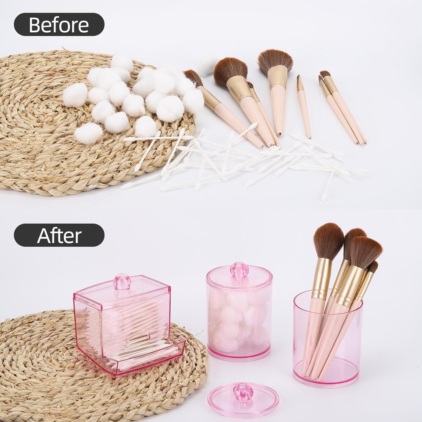 Tbestmax Cotton Swab Dispenser - Stylish Pink Apothecary Jar Organizer for Bathroom | 10 oz Capacity