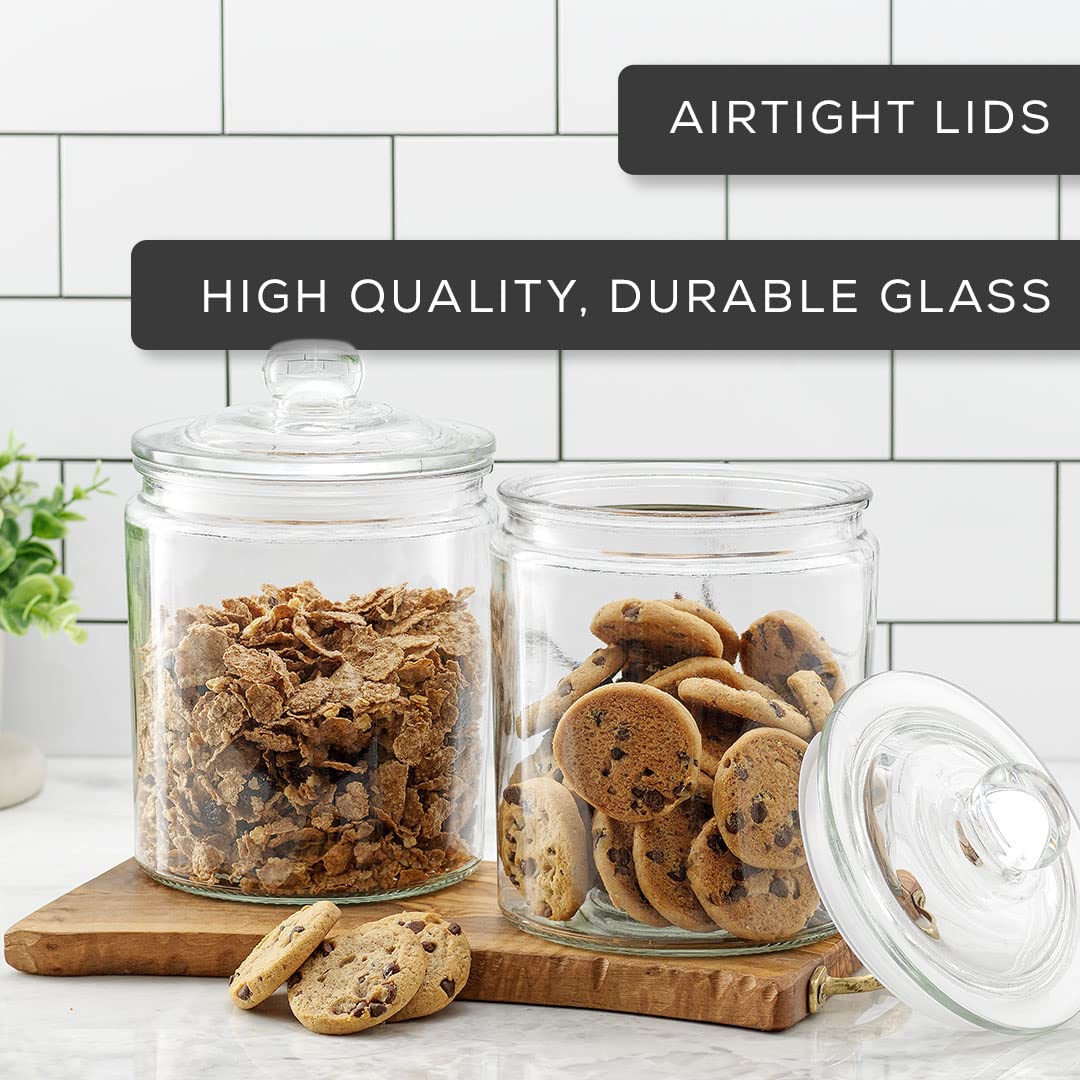 JoyJolt Elegant Cookie Jar. 2 Large Glass Jar With Lid. Jars for Kitchen Counter with Lids, Candy Jar, Decorative Apothecary Canisters, Half Gallon Lid Airtight