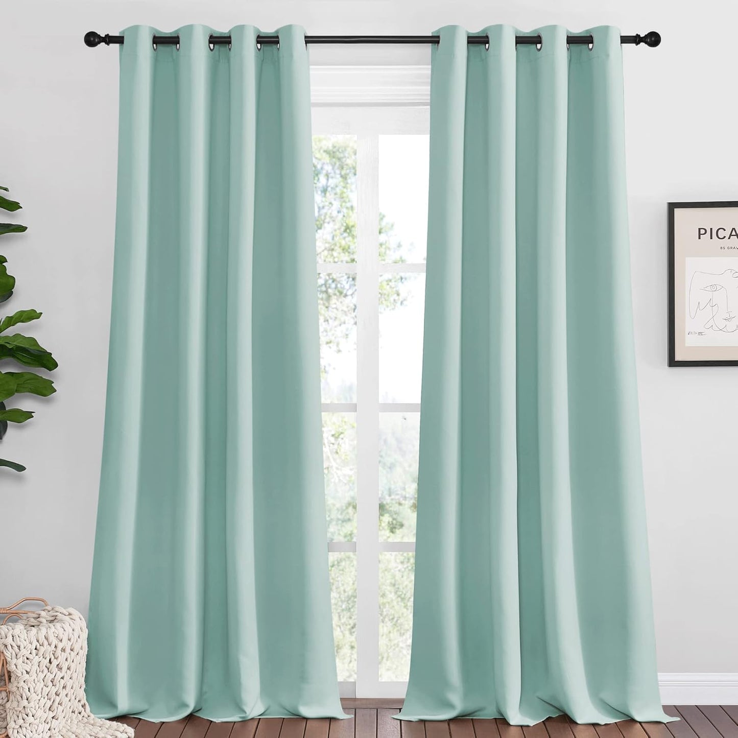 NICETOWN Aqua Blue Blackout Curtains - Sound Reducing & Heat Blocking | 102" Long x 55" Wide, 2 Panels