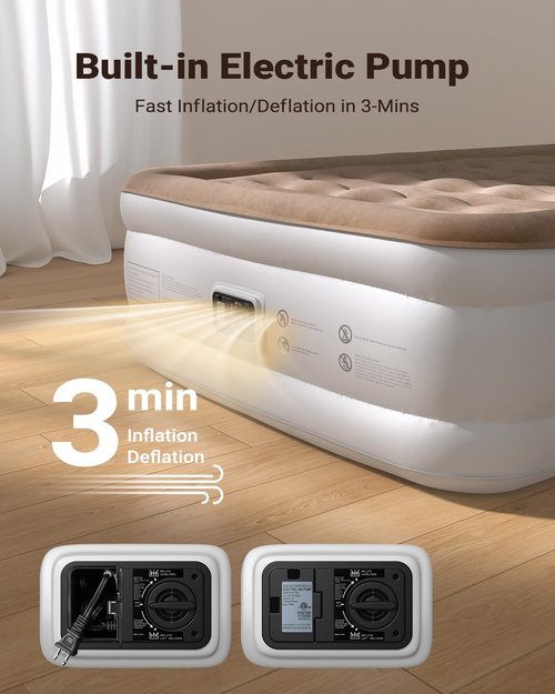 iDOO Air Mattress - Full Size Inflatable Bed with Built-In Pump | Portable & Durable for Camping and Home
