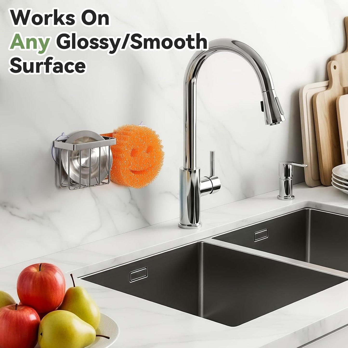 Scrub Daddy Sponge Holder - Rust-Proof Kitchen Sink Organizer with Suction Cups & Hooks | Space-Saving Design