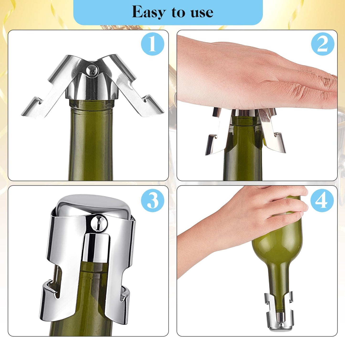 Tessco for you 36 Pcs Stainless Steel Champagne Stopper Bulk Reusable Bottle Sealer Wine Corker Champagne Cork Stopper Saver Plug for Prosecco Sparkling (Silver)