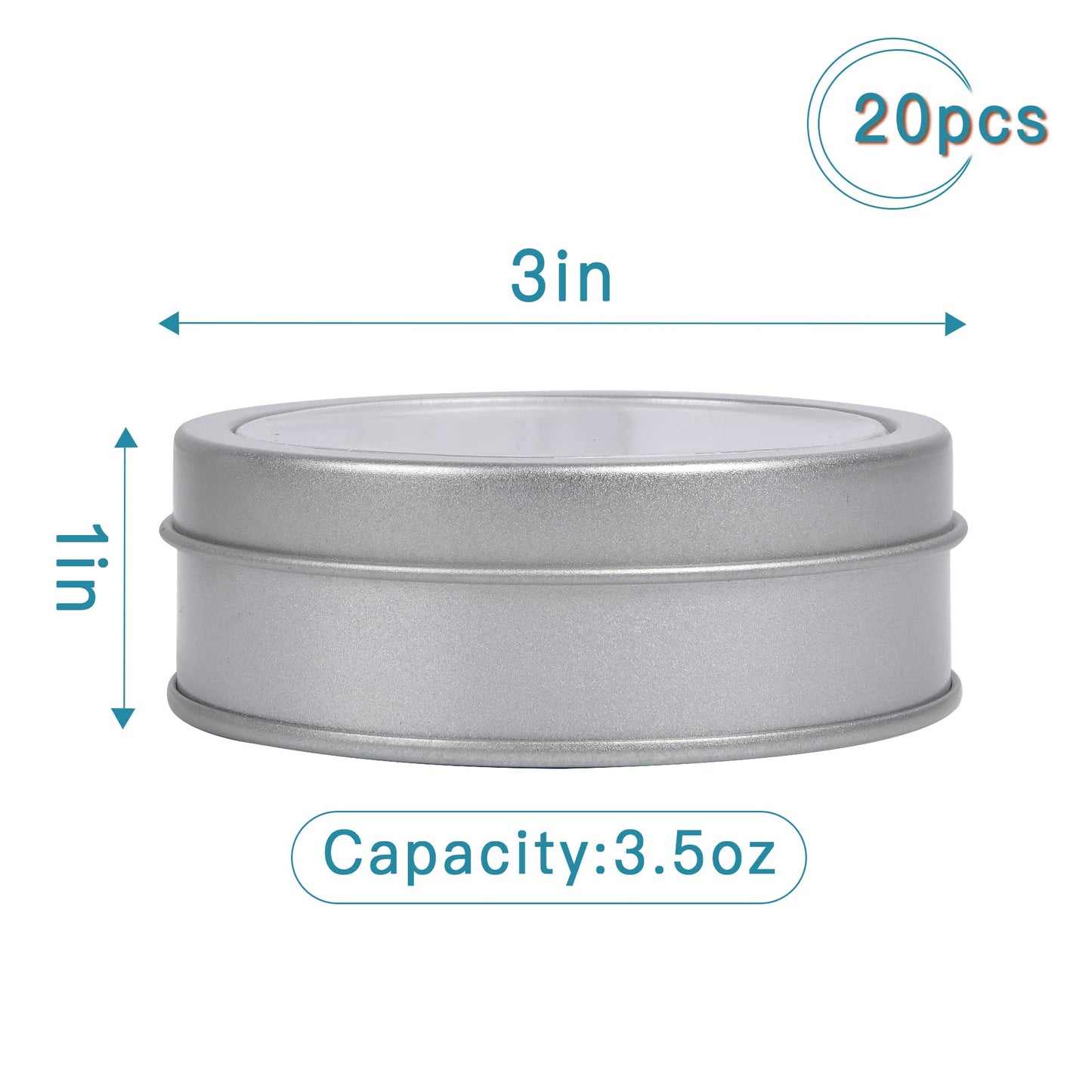 Milkary 20 Pack 3.5 Ounce Metal Tin Cans, Round Empty Container Cans with Clear Top, Storage Cans Gift Case for Kitchen, Office, Candles, Candies, Arts & Crafts