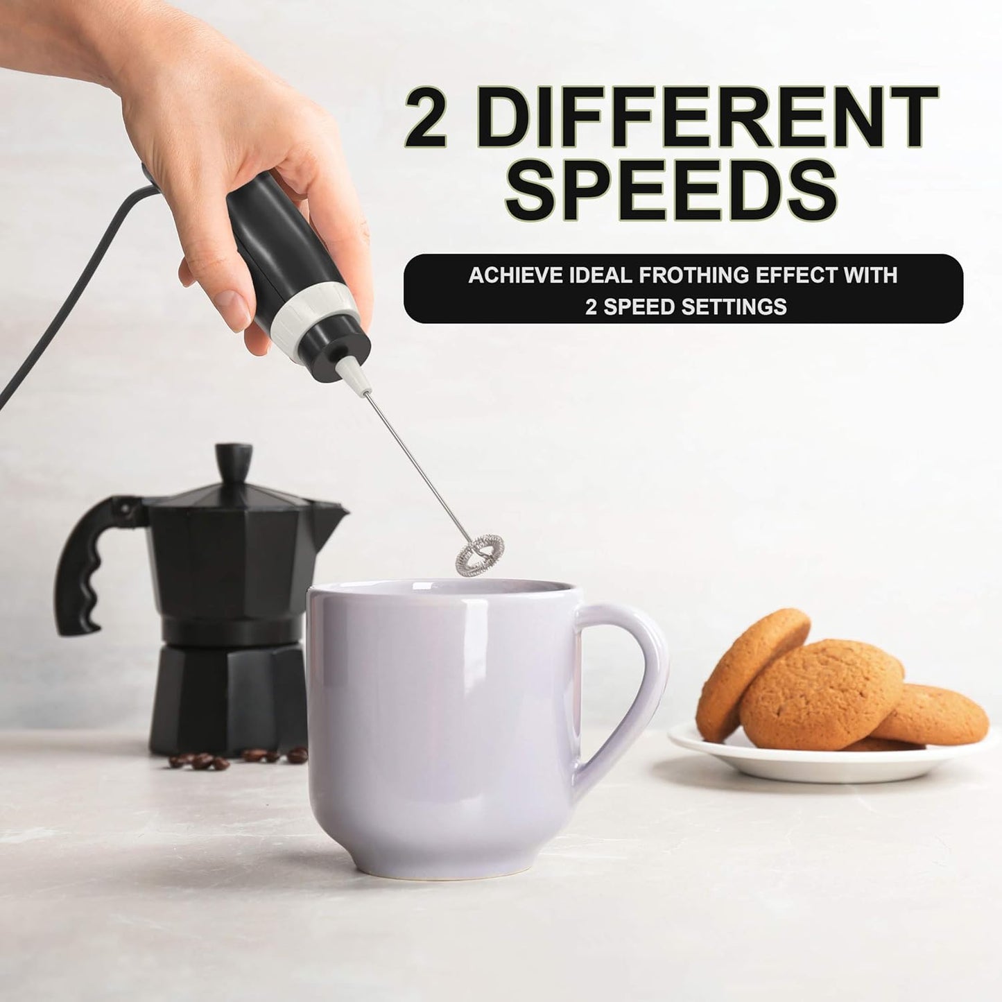 K-Brands Electric Milk Frother - Handheld Whisk for Coffee, Latte & Cappuccino - Powerful Foam Maker