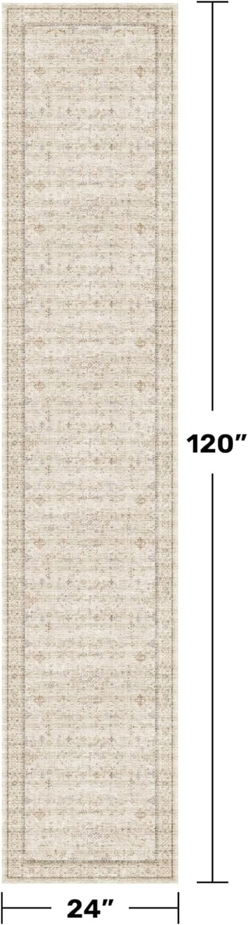 Beige Cream Runner Rug - 2x10 Long Non-Slip Geometric Floral Kitchen Mat | Washable & Soft