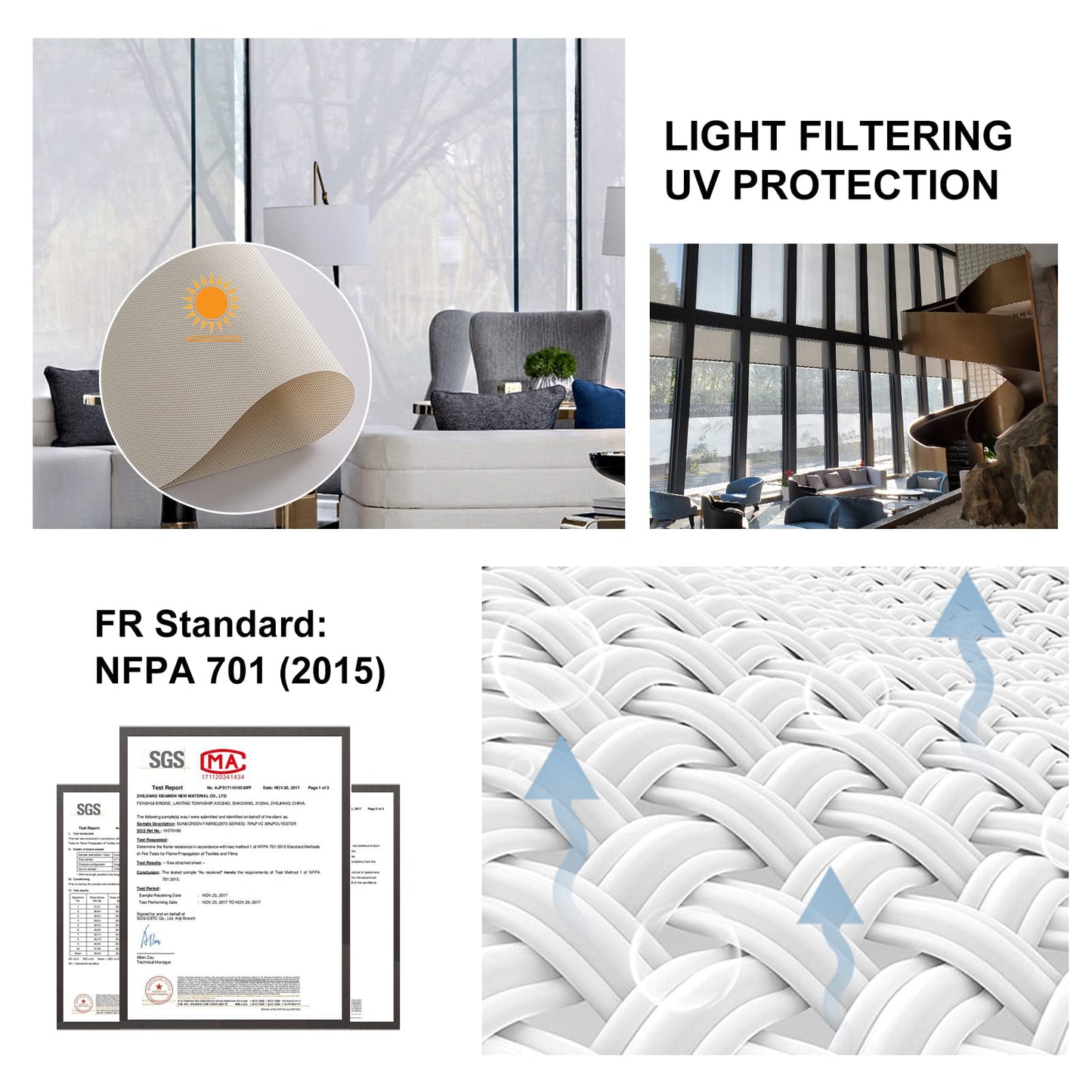 Persilux Solar Window Shades Light Filtering Roller Shades (35" W x 72" H, Beige) Flame Retardant, UV Protection Semi Sheer Blinds for Windows, Office, Easy to Install