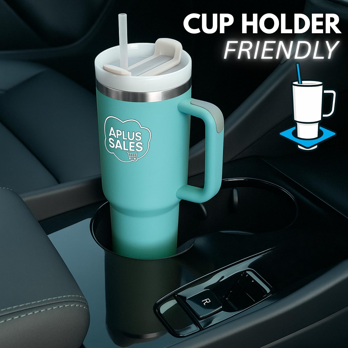 30 oz Tumbler with Handle & Straw Lid - Stainless Steel Tumbler - Tea, Beverages & Travel Coffee Mug - Leakproof & Double-Walled Insulated Cup Water Bottle with Straw - Cup Holder Size - Lake Green