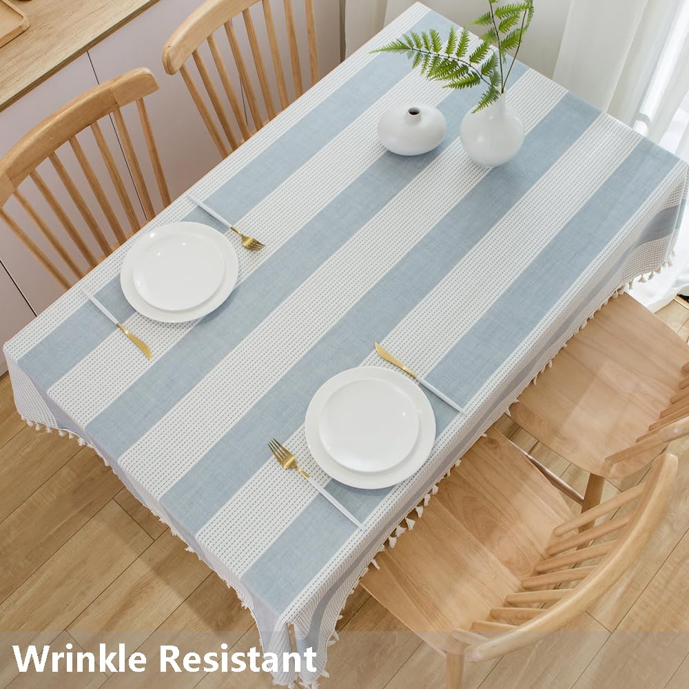 TruDelve Blue and White Stripe Cloth Tablecloths 55 x 70 inch Table Cloth Rectangle Table Fabric Cotton Tablecloths for Rectangle Tables (70"x55", Blue)