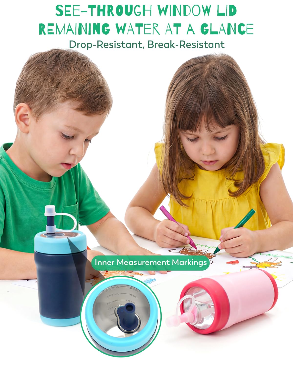 Zukro 12 oz Kids Insulated Stainless Steel Tumbler with Flexible Straw, Spill Proof Double-wall Toddlers Cup with Tritan Lid for Travel or At Home, BPA Free, Non-slip - Dinosaur & Unicorn