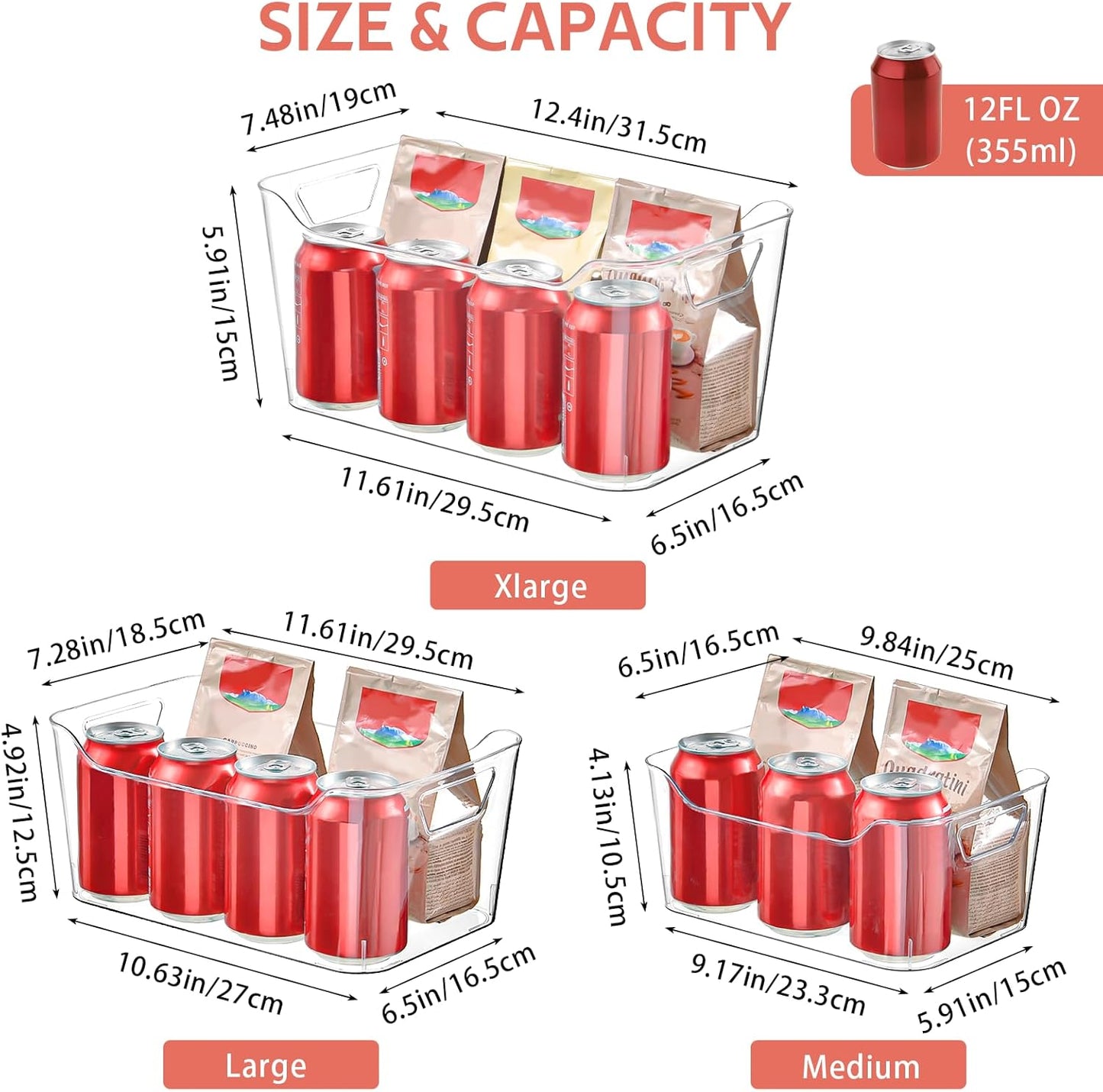 Skiennix Clear Plastic Storage Bins - 12 Pack Pantry Organizers with Handles for Kitchen & Bathroom