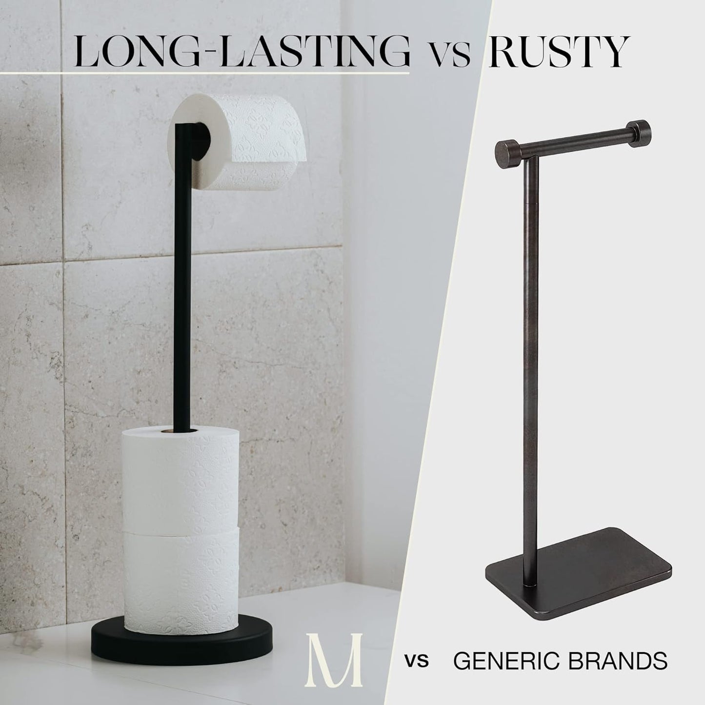 Marmolux Acc - Modern Free Standing Toilet Paper Holder - Matte Black Stainless Steel for 4 Rolls