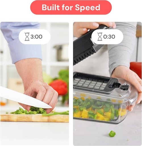 Fullstar Pro Chopper - 4-in-1 Vegetable Chopper & Spiralizer with Container | Clear Kitchen Essential
