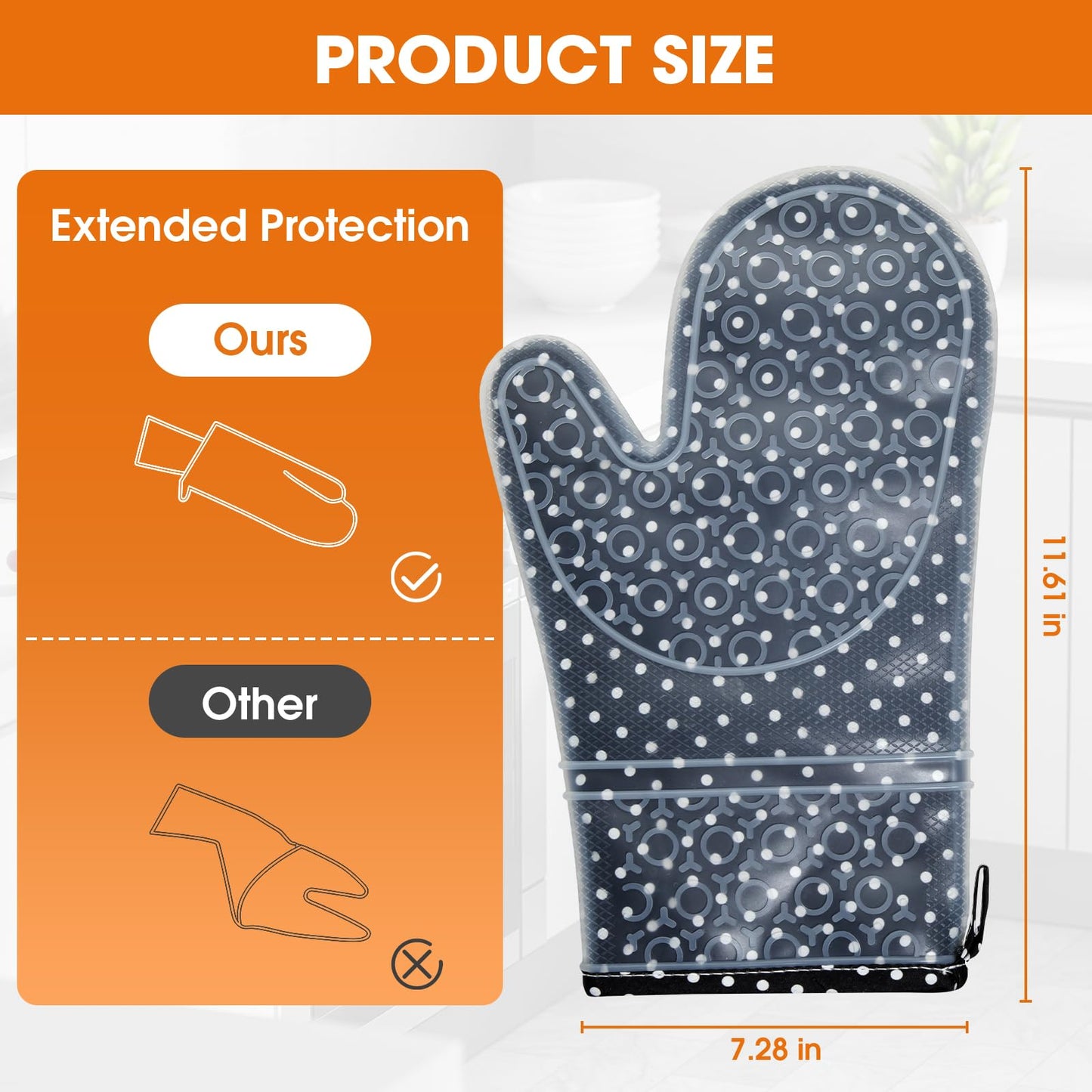 YOMOE Silicone Oven Mitts Set Heat Resistant 2PCS Kitchen Mittens with Soft Cotton Lining Long Waterproof Non-Slip Oven Gloves for Cooking, BBQ, Baking