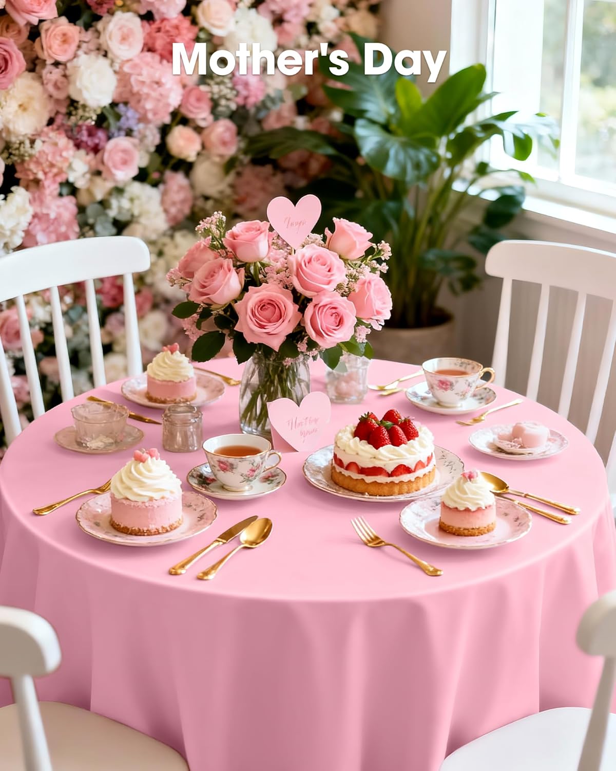 Pureegg 84'' Round Plastic Table Cloths - Disposable 8 Pack in Pastel Pink for Easter & Special Occasions