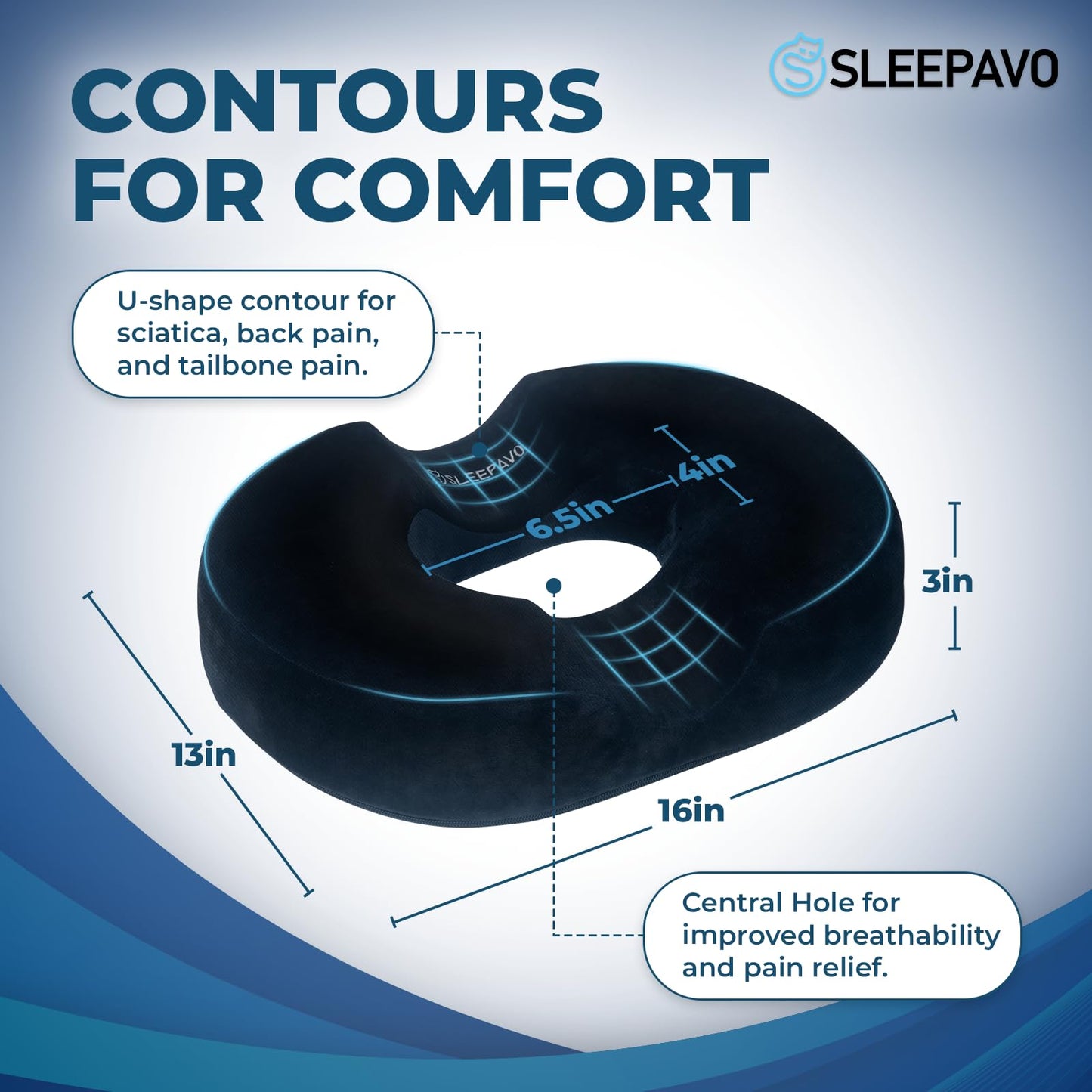 Sleepavo Butt Donut Pillow for Tailbone Pain Relief Cushion Medium - Hemorrhoid Pillows - Sitting Butt Pillow for Office Chair, Travel, Car, Coccyx, Sciatica, Postpartum Sitting Donut Seat Cushion