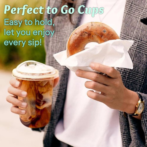 Homestockplus 15 oz Clear Plastic Cups - Leak-Proof, BPA-Free Strawless Sip Lids | 100 Pack for Iced Coffee, Smoothies & Parties