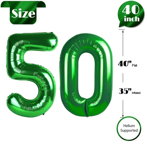 Green Number 50 Balloon 40 inch, 50th Green Birthday Decorations, 50 Year Old Women Men Party Supplies, St. Patrick's Day Games Theme Birthday Deco