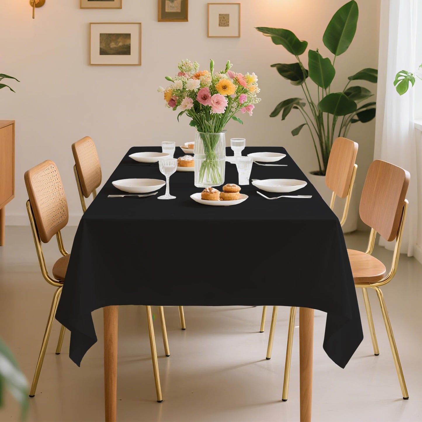 JHDZDHY 54 Inch X 100 Feet Plastic Table Cover Roll Premium Disposable Plastic Tablecloth for All Type/Shape Tables | Picnic, Party, Banquet, Birthdays, Weddings (Black, 54 Inch X 100 Feet)