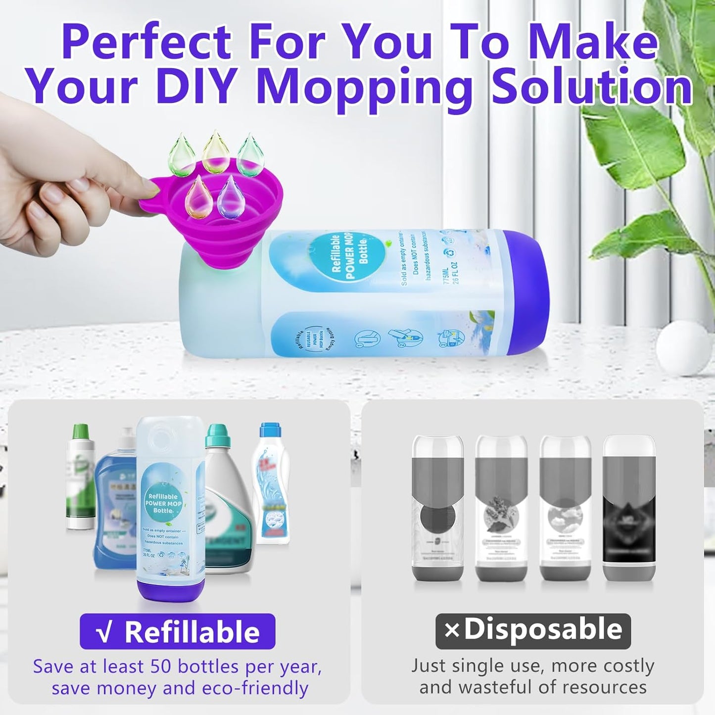 Skiennix Refillable Power Mop Bottle - Leak-Proof HDPE Container for Swiffer PowerMop | 775ML / 26 FL OZ