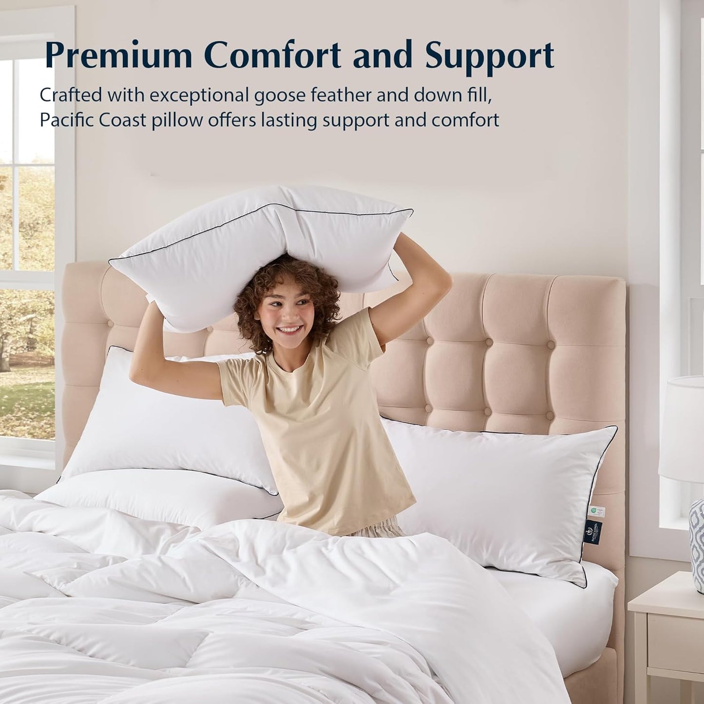 Pacific Coast Goose Feather & Down Bed Pillows - Soft, Fluffy Hotel Quality | Standard Size Set of 2