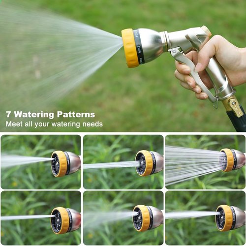 FANHAO Heavy Duty Metal Garden Hose Nozzle Sprayer - 7 Spray Patterns for Efficient Watering & Cleaning