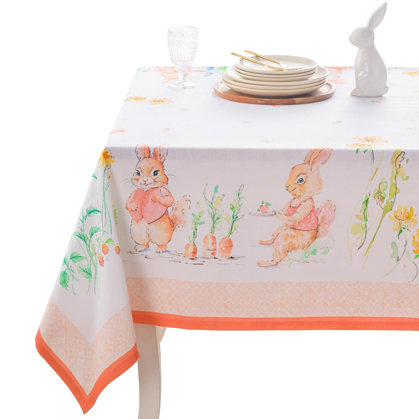 Maison d' Hermine Table Cloth Square Table 100% Cotton 54 x 54 Inches Tablecloth Reusable Decorative for Dining Kitchen Room Farmhouse Home Gifts for Mothers Day Spring Summer - Bunny Party